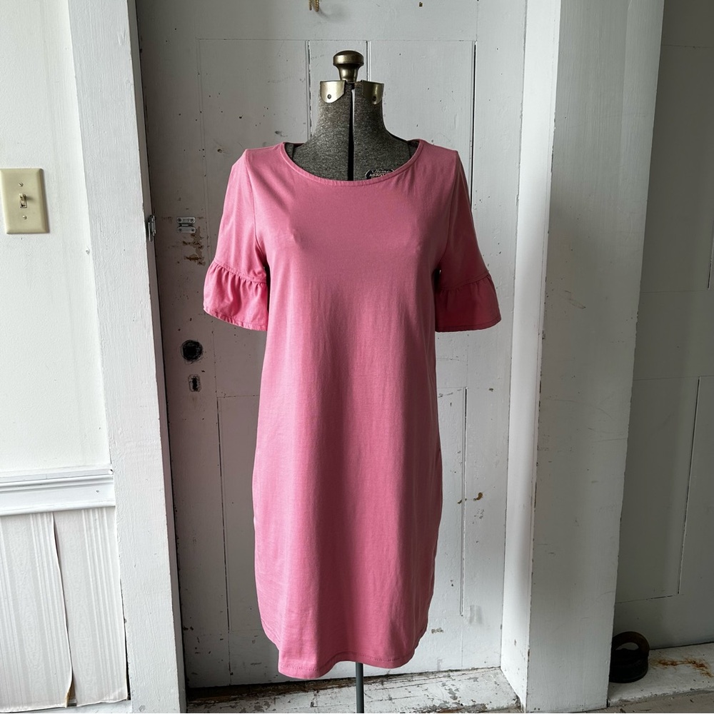 J. Crew Ruffle Sleeve Cotton Dusty Pink T-Shirt Dress